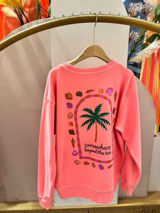 Sweat tendance palmier & coquillages corail 