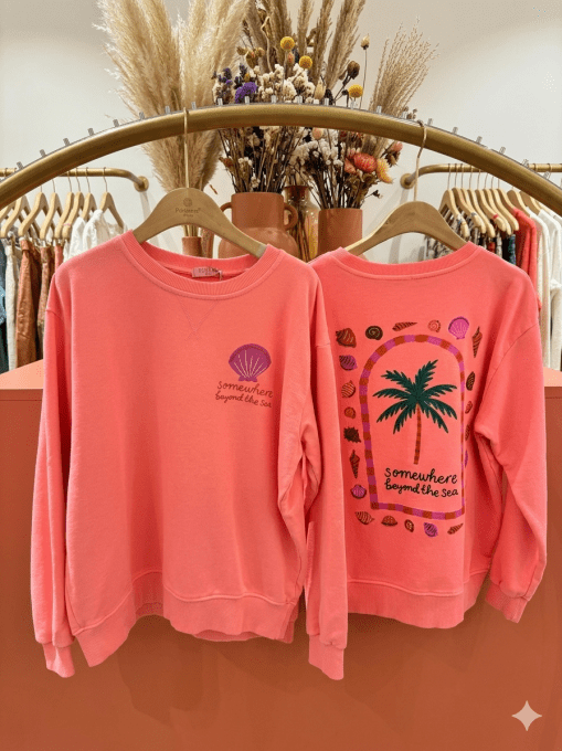 Sweat tendance palmier & coquillages corail 