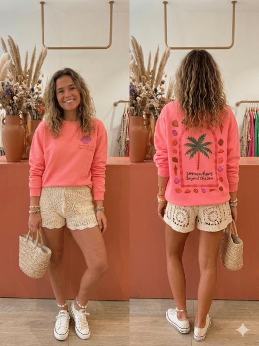 Sweat tendance palmier & coquillages corail 