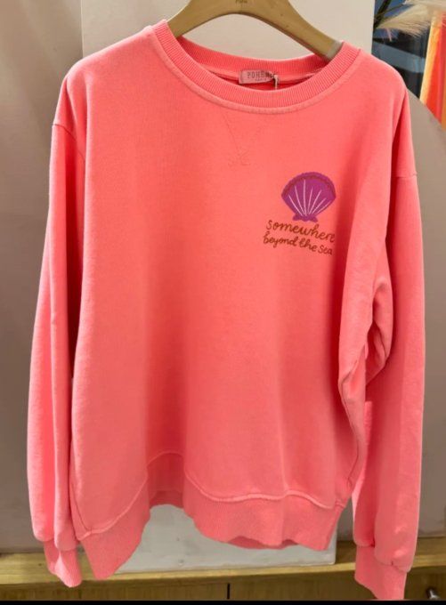 Sweat tendance palmier & coquillages corail 