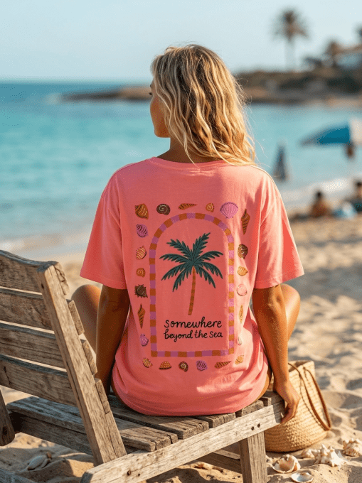 Tee shirt tendance palmier et coquillages 
