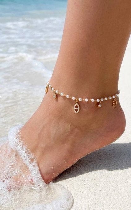 Bracelet de cheville noeud marin et strass