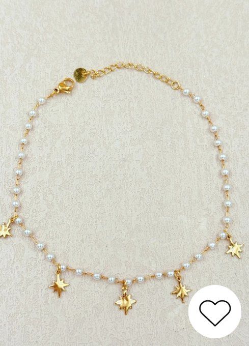 Bracelet de cheville étoiles et perles nacrées 