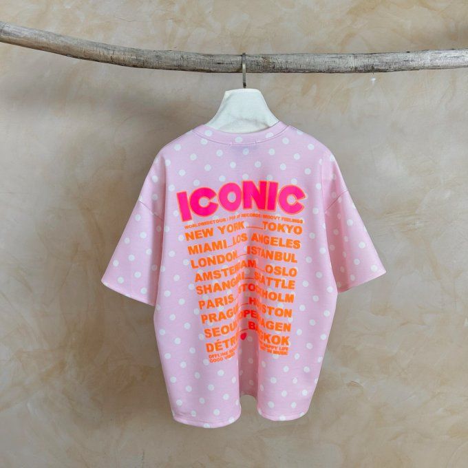 Tee shirt Iconic rose à pois blanc 