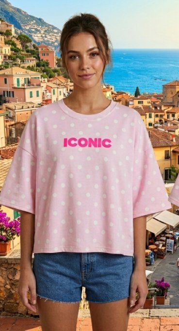 Tee shirt Iconic rose à pois blanc 
