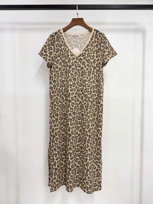 Belle robe longue lurex léopard 