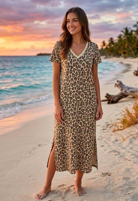 Belle robe longue lurex léopard 