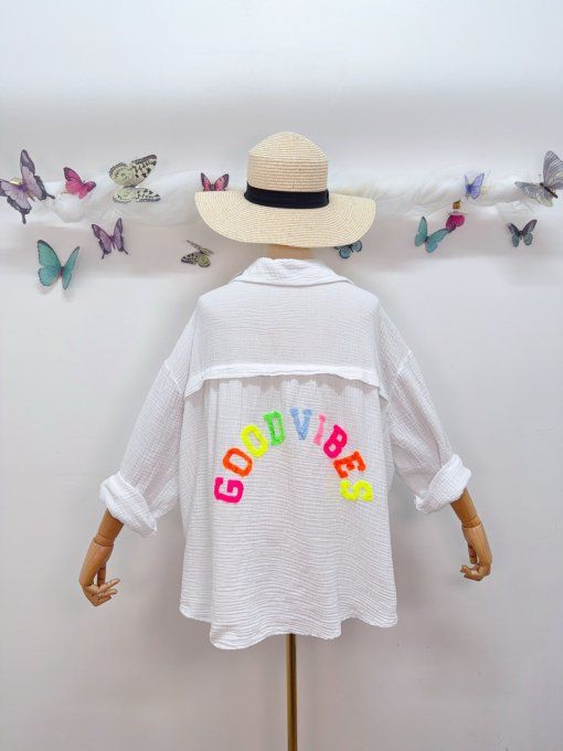 Chemise inscription Good Vibes en gaze de coton 2 coloris 