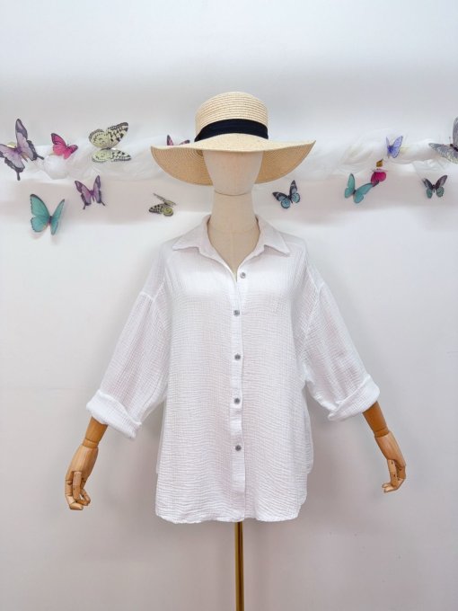 Chemise inscription sweet life en gaze de coton blanche  ou rose