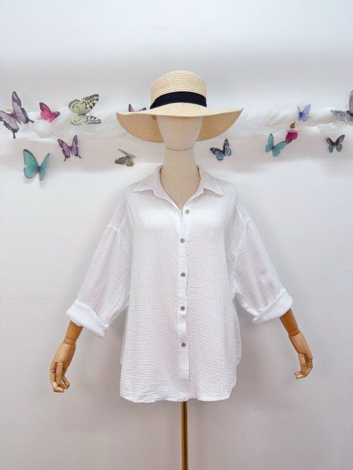 Chemise inscription Good Vibes en gaze de coton 2 coloris 