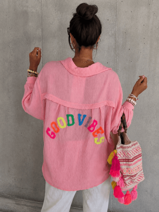Chemise inscription Good Vibes en gaze de coton 2 coloris 