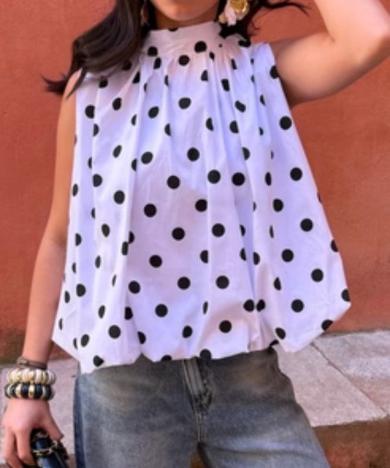Blouse à pois dos ouvert jaune ou blanche 