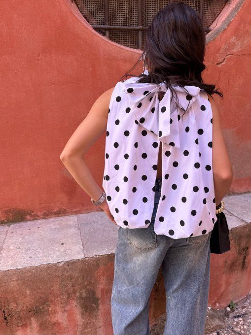 Blouse à pois dos ouvert jaune ou blanche 