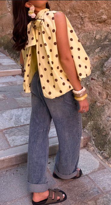 Blouse à pois dos ouvert jaune ou blanche 