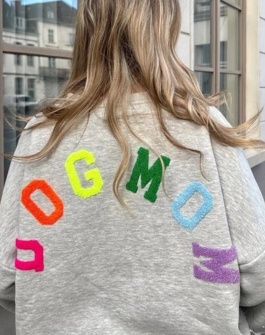 Sweat gris  molleton inscription DOG MOM colorée 