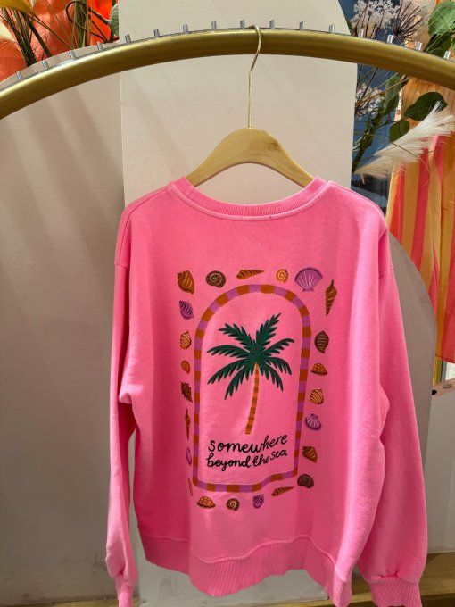 Sweat tendance palmier & coquillages blanc ou  corail 