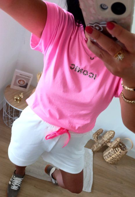 Tee shirt iconic iconic rose fluo