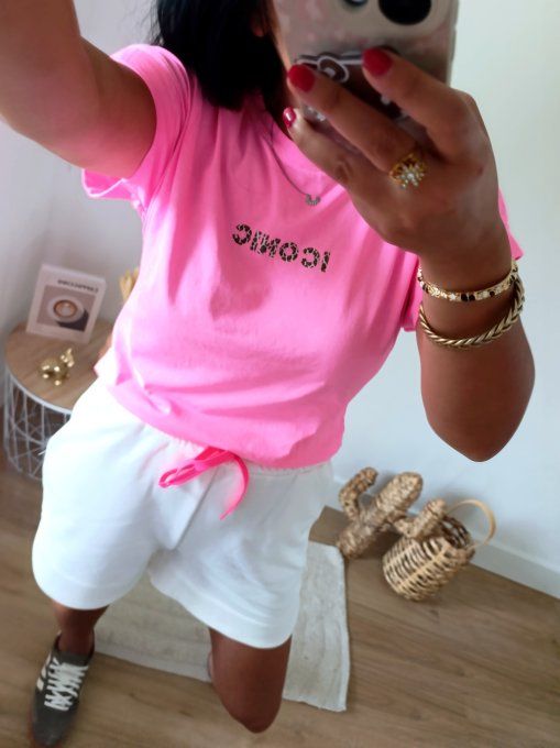 Tee shirt iconic iconic rose fluo