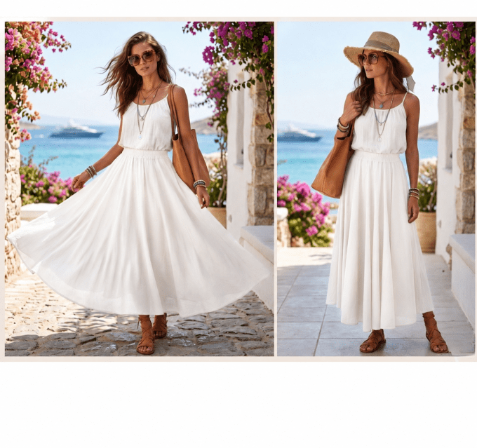 Belle jupe longue en voile de coton kaki ou blanc