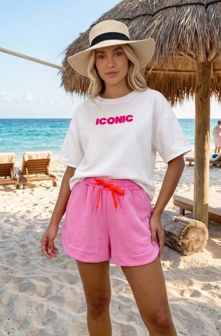 Short molleton rose , blanc ou fushia 