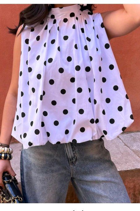 Blouse à pois tendance ouverte dans le dos 