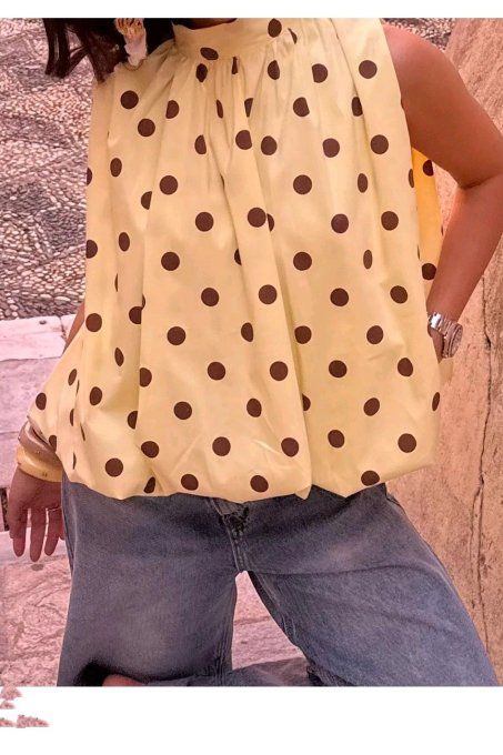Blouse à pois tendance ouverte dans le dos 