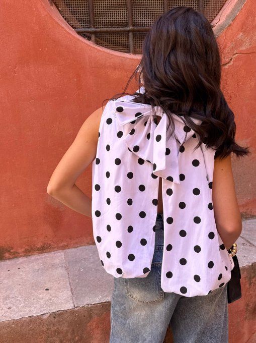 Blouse à pois tendance ouverte dans le dos 