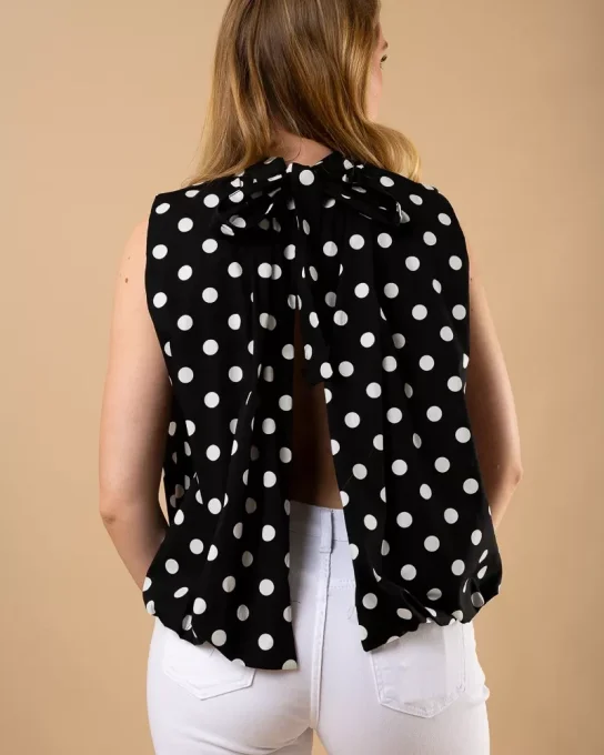 Blouse à pois tendance ouverte dans le dos 
