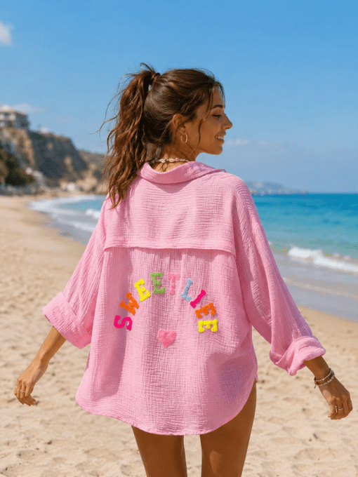 Chemise inscription sweet life en gaze de coton blanche  ou rose