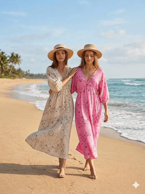 Belle robe longue en gaze de coton motif bandana 
