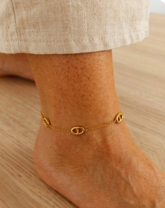 Chaîne de cheville tendance grain de café doré
