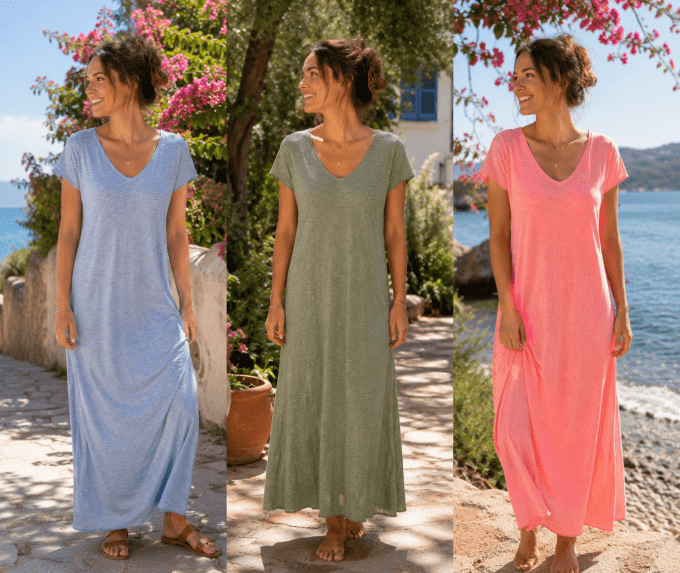 Robe longue tee shirt en coton 3 coloris 