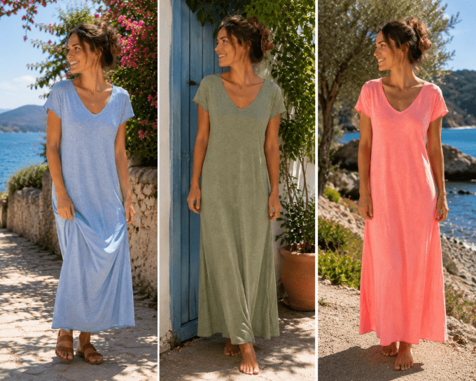 Robe longue tee shirt en coton 3 coloris 