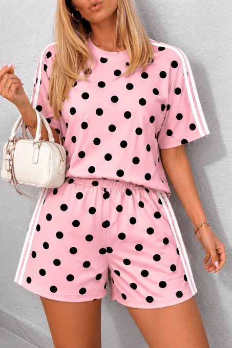 Ensemble tee shirt + short à pois et bandes divers coloris 