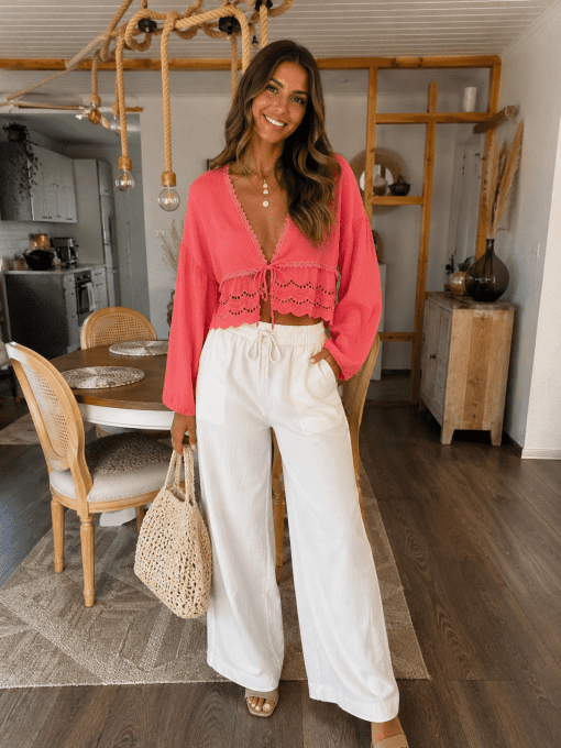 Blouse bohème à nouer sur le devant en Gaze de coton 