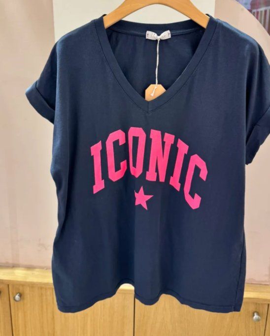 Tee shirt inscription bleu marine Iconic 