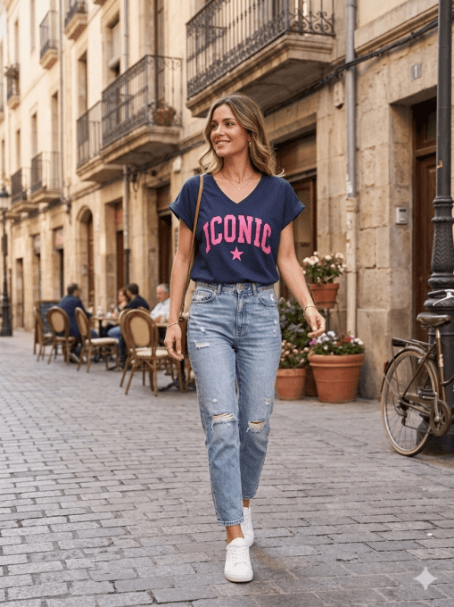 Tee shirt inscription bleu marine Iconic 