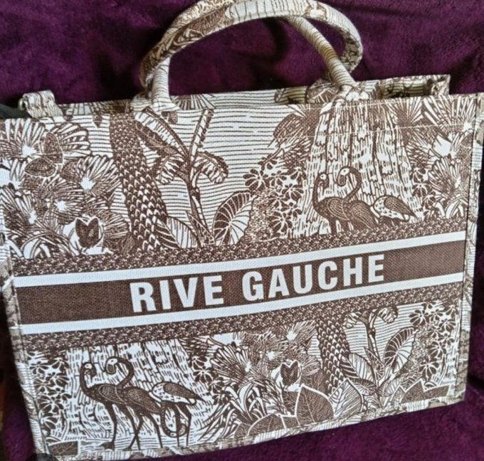 Sac inscription rive gauche motif toile de jouy