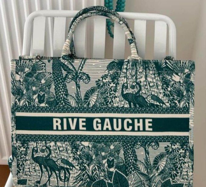 Sac inscription rive gauche motif toile de jouy