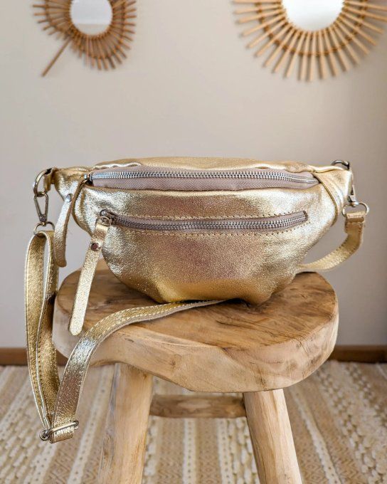 Sac banane en cuir brillant véritable , divers coloris 
