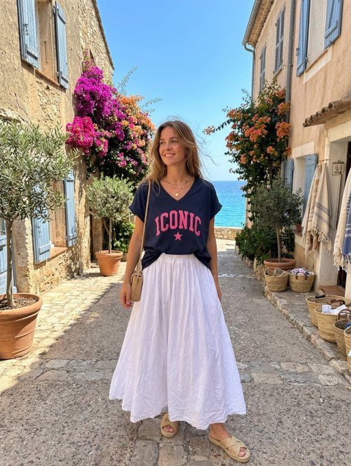 Tee shirt inscription bleu marine Iconic 