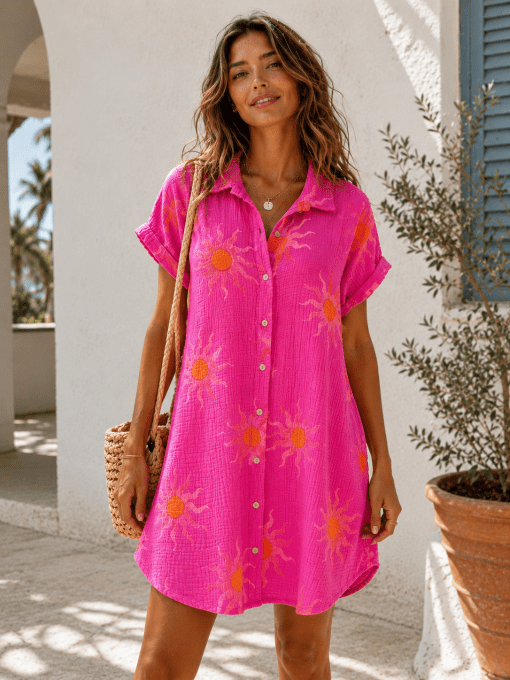 Robe soleil fuschia gaze de coton - T.U 36/42