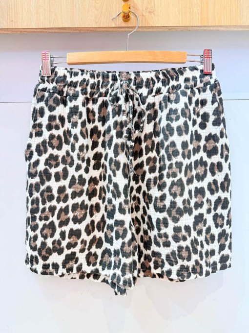 Short gaze de coton léopard  - Taille unique 36/42