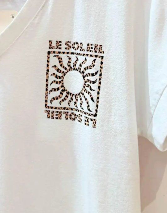 Tee shirt blanc inscription soleil motif léopard t.u 36/42