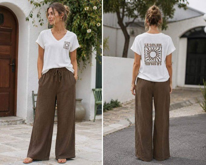 Pantalon gaze de coton chocolat taille unique 36/42
