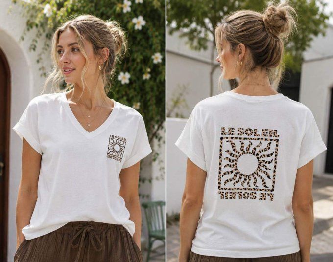 Tee shirt blanc inscription soleil motif léopard t.u 36/42