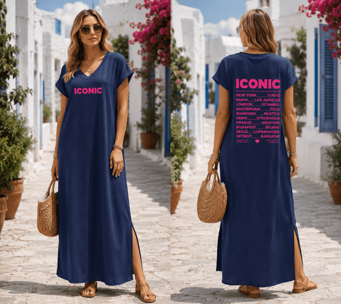 Robe longue tee shirt inscription ICONIC bleue marine