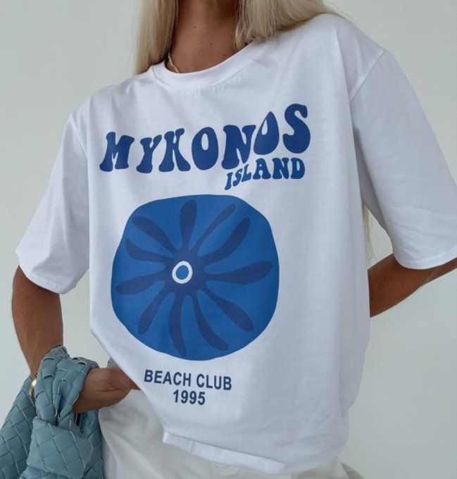 Tee shirt inscription Mykonos , taille unique 36/40