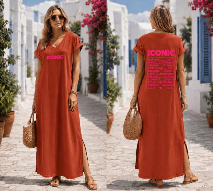 Robe longue tee shirt inscription ICONIC divers coloris 