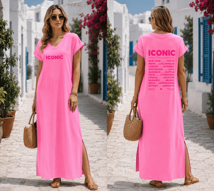 Robe longue tee shirt inscription ICONIC divers coloris 